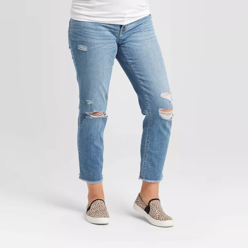 Isabel PS Maternity Straight Crop Distressed Jeans